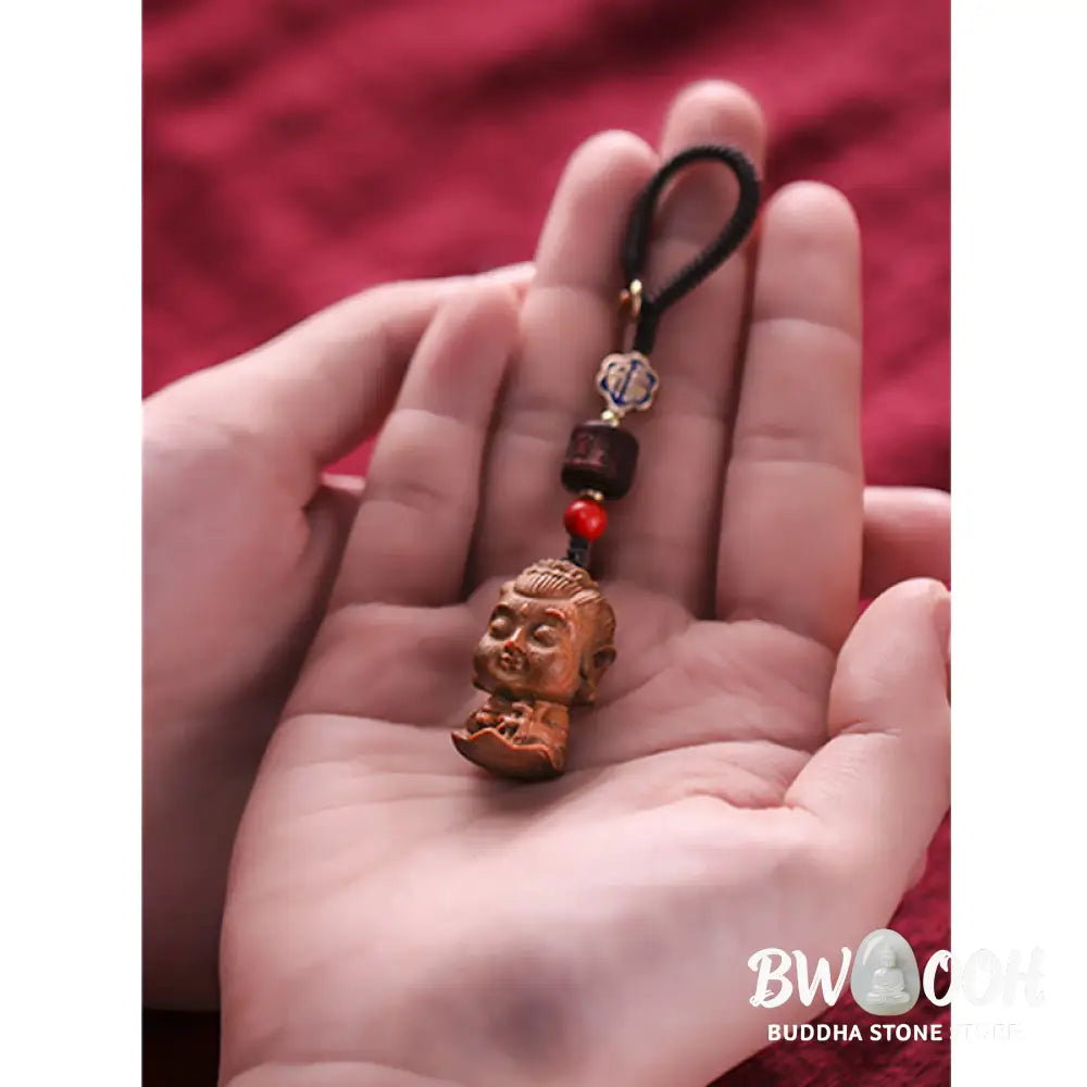 Buddha Stones Chinese Zodiac Natal Buddha Green Sandalwood Om Mani Padme Hum Peace Key Chain - Key Chain