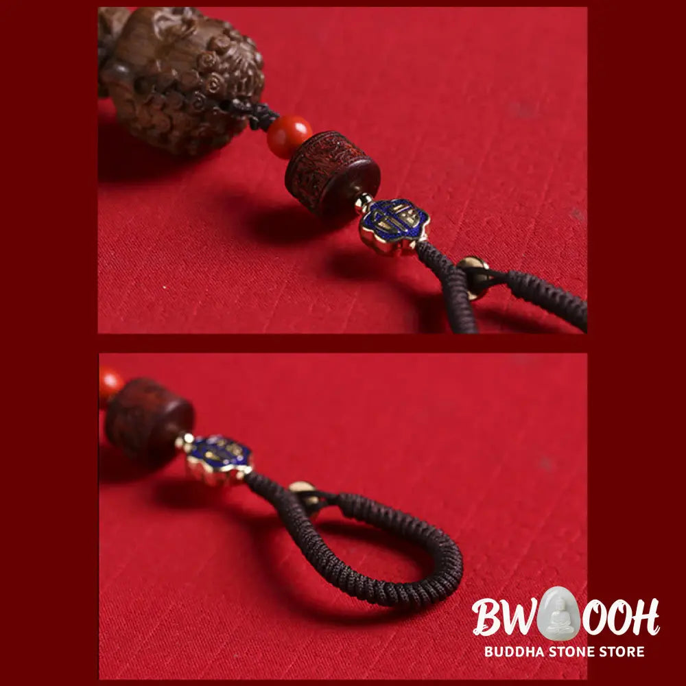 Buddha Stones Chinese Zodiac Natal Buddha Green Sandalwood Om Mani Padme Hum Peace Key Chain - Key Chain