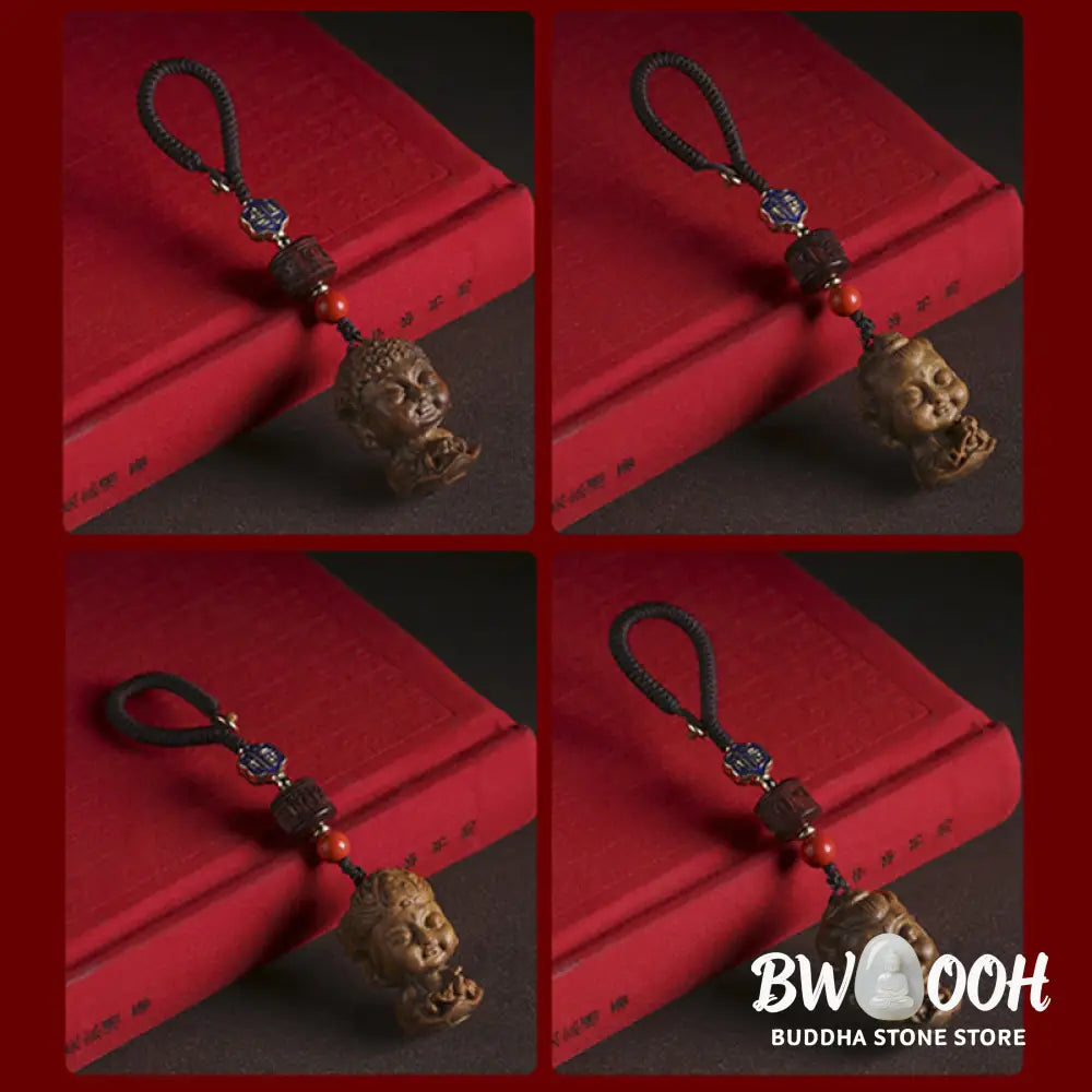Buddha Stones Chinese Zodiac Natal Buddha Green Sandalwood Om Mani Padme Hum Peace Key Chain - Key Chain