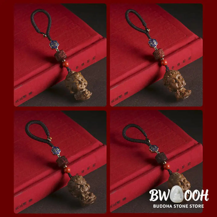 Buddha Stones Chinese Zodiac Natal Buddha Green Sandalwood Om Mani Padme Hum Peace Key Chain - Key Chain