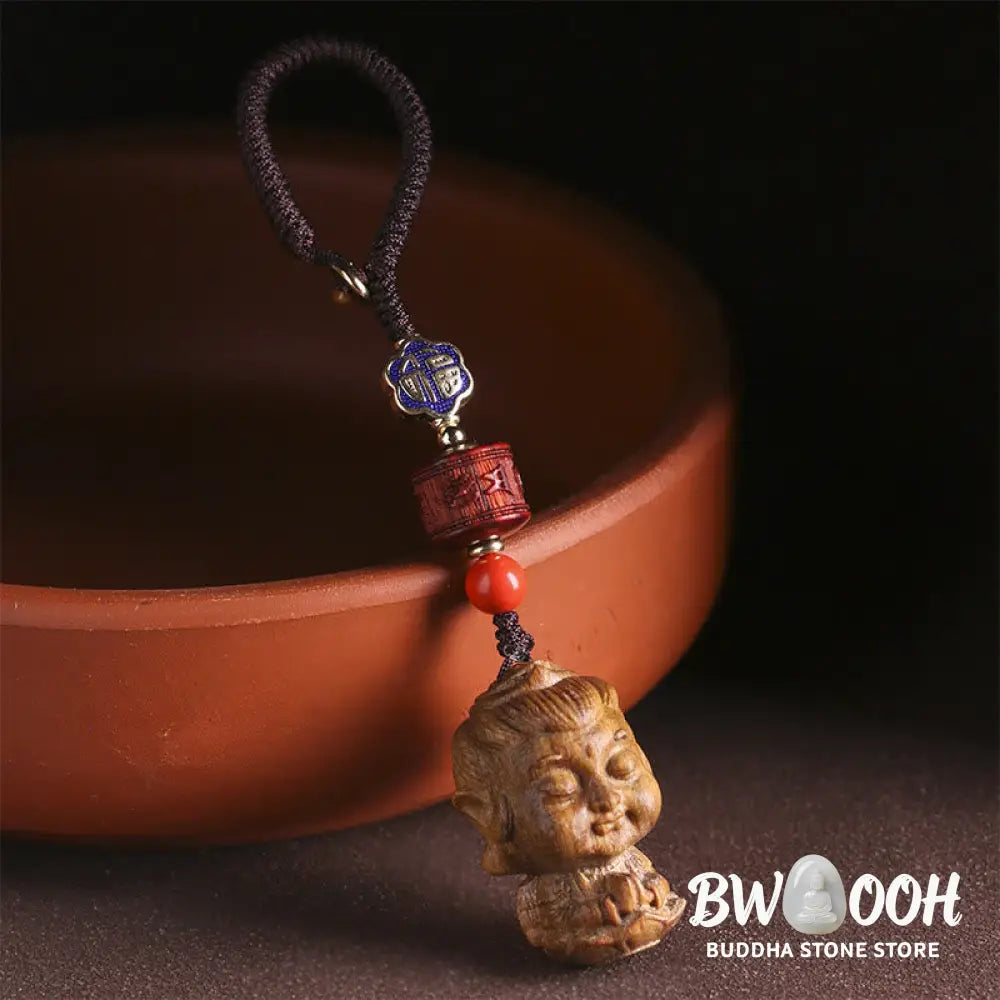 Buddha Stones Chinese Zodiac Natal Buddha Green Sandalwood Om Mani Padme Hum Peace Key Chain - Key Chain