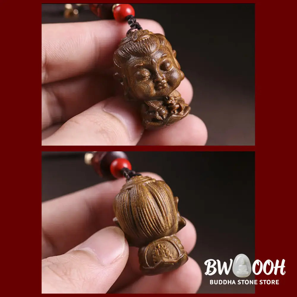 Buddha Stones Chinese Zodiac Natal Buddha Green Sandalwood Om Mani Padme Hum Peace Key Chain - Key Chain