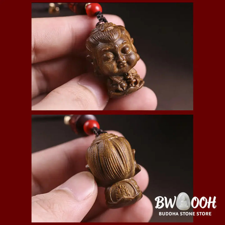 Buddha Stones Chinese Zodiac Natal Buddha Green Sandalwood Om Mani Padme Hum Peace Key Chain - Key Chain