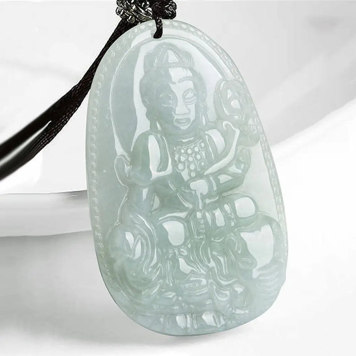 Buddha Stones Chinese Zodiac Natal Buddha Jade Wealth Prosperity Necklace Pendant - BWOOOH - Dragon/Snake - Necklaces &amp;