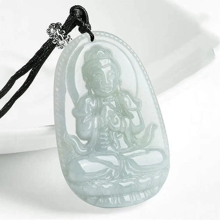 Buddha Stones Chinese Zodiac Natal Buddha Jade Wealth Prosperity Necklace Pendant - BWOOOH - Goat/Monkey - Necklaces &amp;