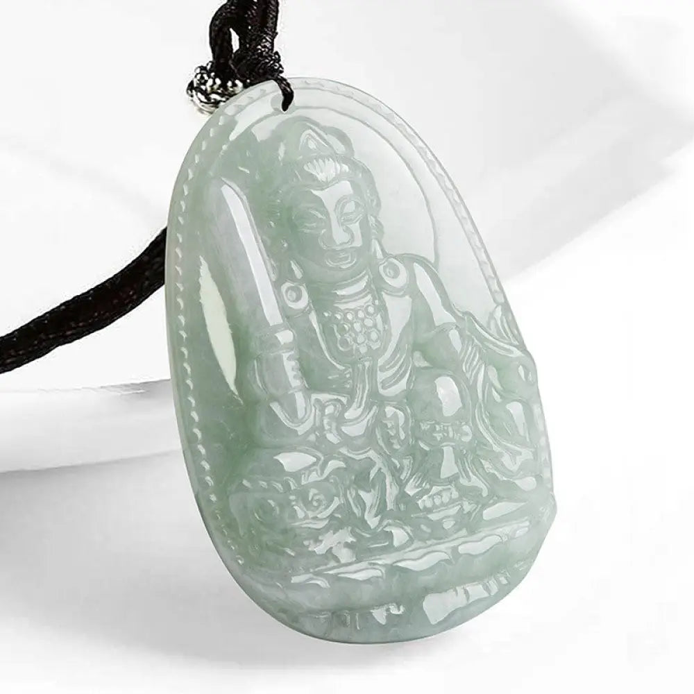 Buddha Stones Chinese Zodiac Natal Buddha Jade Wealth Prosperity Necklace Pendant - BWOOOH - Rabbit - Necklaces &amp;