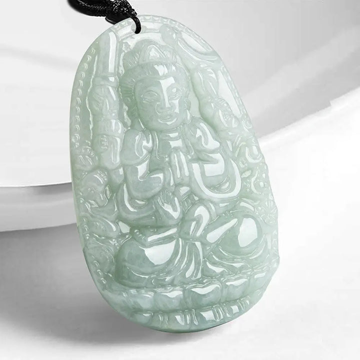 BWOOOH Chinese zodiac Natal Buddha natural jade wealth prosperity necklace pendant on 45cm chain