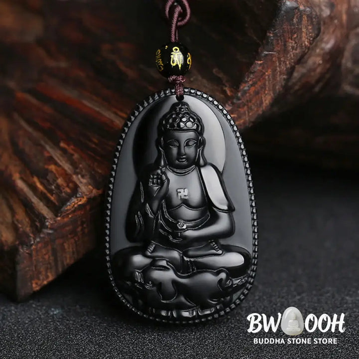 Buddha Stones Chinese Zodiac Natal Buddha Natural Black Obsidian Purification Necklace Pendant - BWOOOH - Necklaces &amp;