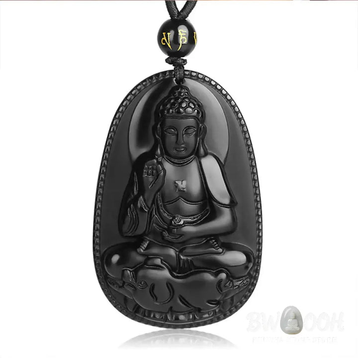 Buddha Stones Chinese Zodiac Natal Buddha Natural Black Obsidian Purification Necklace Pendant - BWOOOH - Necklaces &amp;