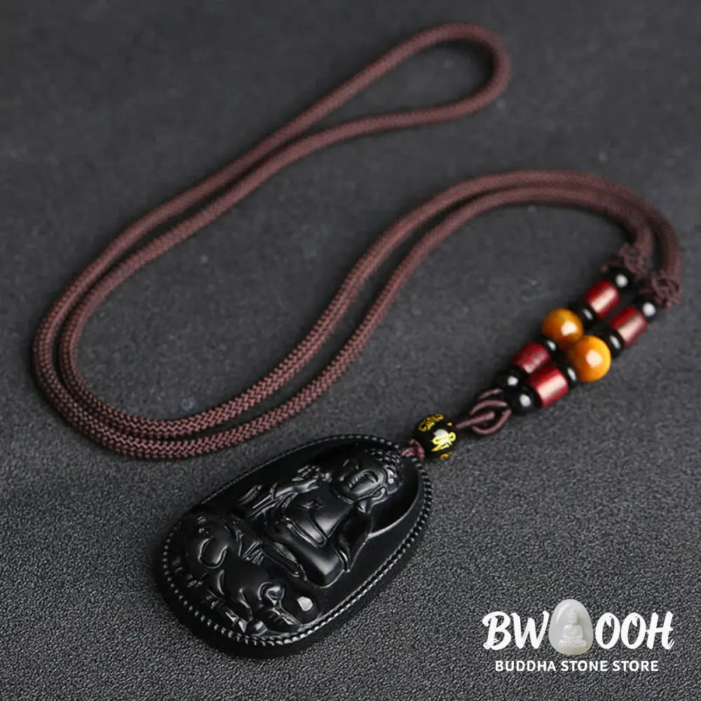 Buddha Stones Chinese Zodiac Natal Buddha Natural Black Obsidian Purification Necklace Pendant - BWOOOH - Necklaces &amp;
