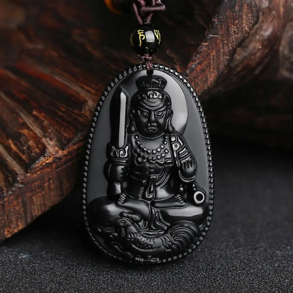 Buddha Stones Chinese Zodiac Natal Buddha Natural Black Obsidian Purification Necklace Pendant - BWOOOH