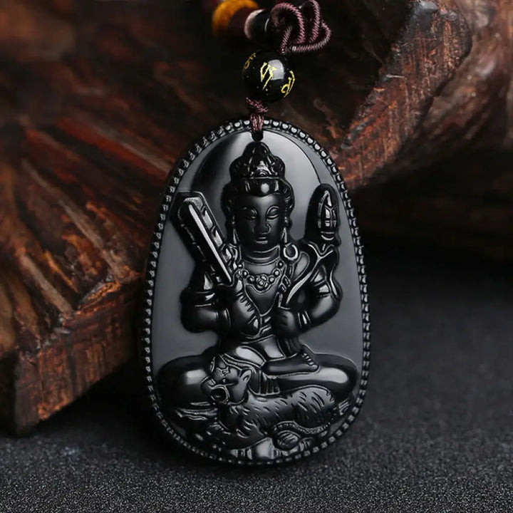 Buddha Stones Chinese Zodiac Natal Buddha Natural Black Obsidian Purification Necklace Pendant - BWOOOH - Tiger-Void