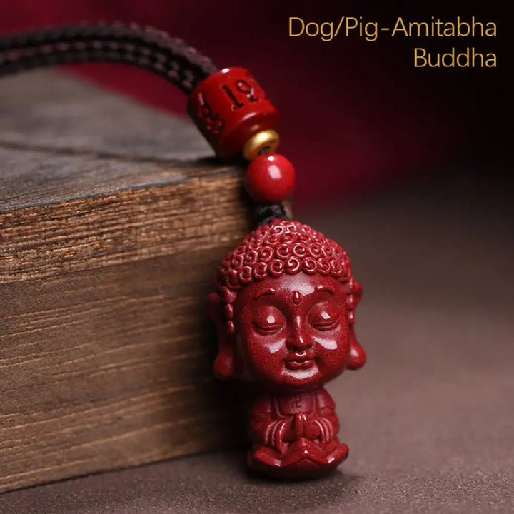 Buddha Stones Chinese Zodiac Natal Buddha Natural Cinnabar Amulet Keep Away Evil Spirits Necklace Pendant - BWOOOH