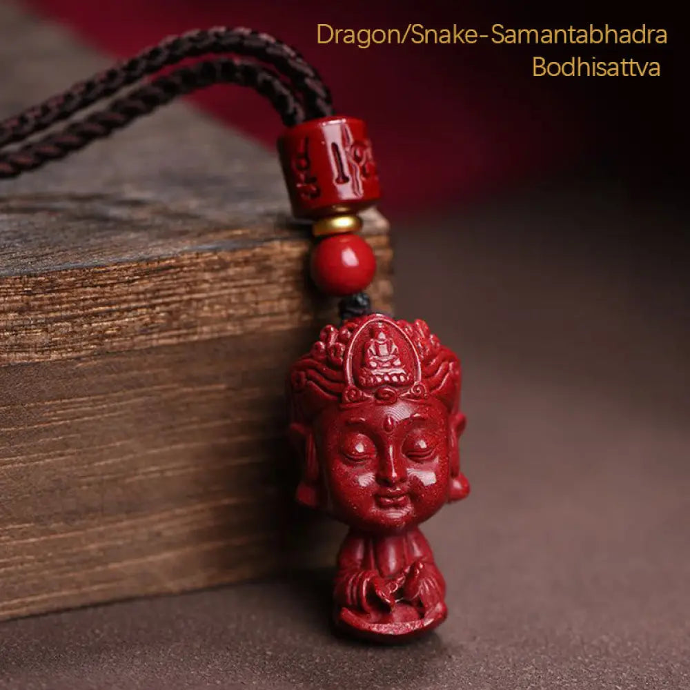 Buddha Stones Chinese Zodiac Natal Buddha Natural Cinnabar Amulet Keep Away Evil Spirits Necklace Pendant - BWOOOH