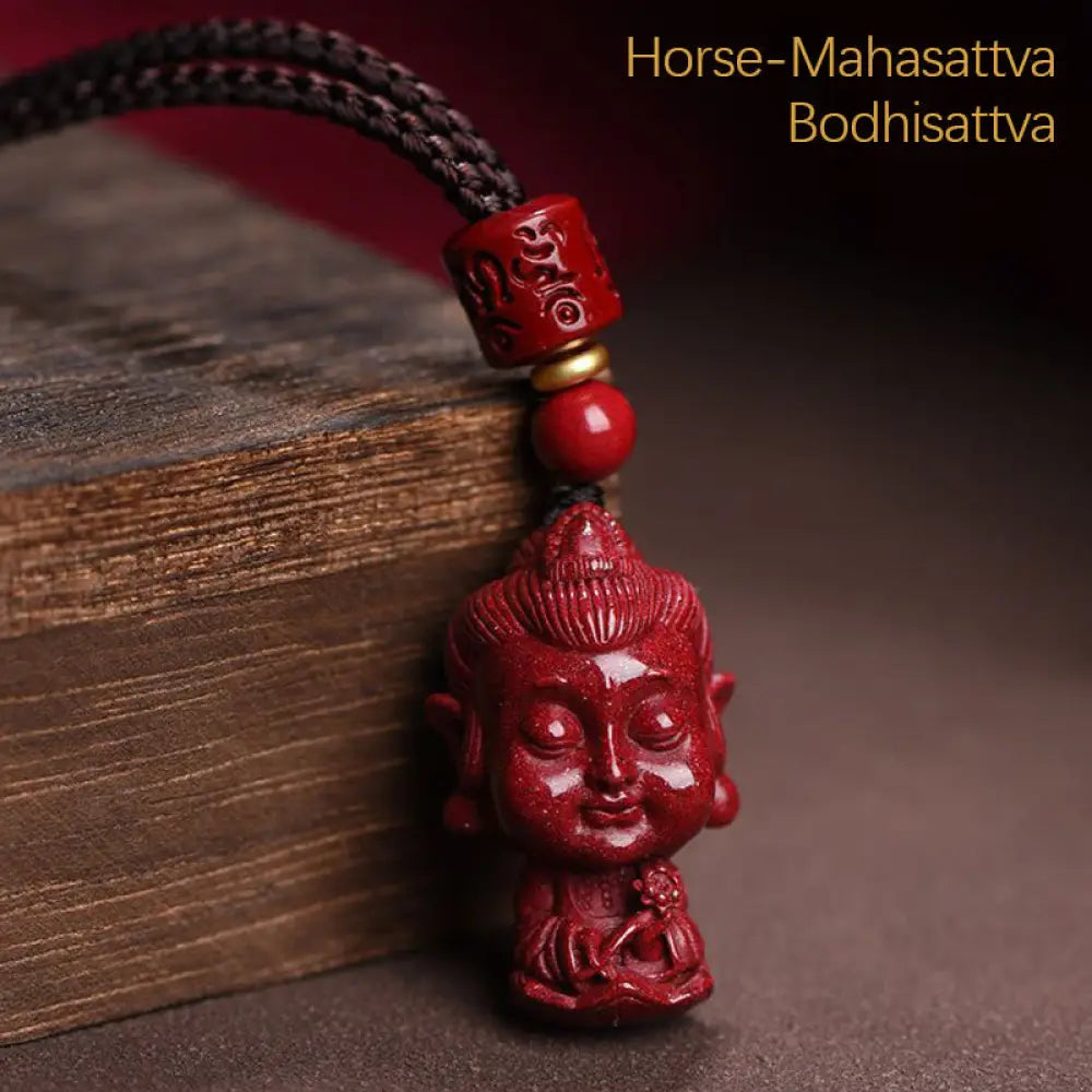 Buddha Stones Chinese Zodiac Natal Buddha Natural Cinnabar Amulet Keep Away Evil Spirits Necklace Pendant - BWOOOH