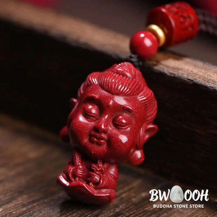 Buddha Stones Chinese Zodiac Natal Buddha Natural Cinnabar Amulet Keep Away Evil Spirits Necklace Pendant - BWOOOH