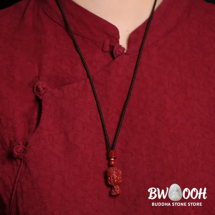 Buddha Stones Chinese Zodiac Natal Buddha Natural Cinnabar Amulet Keep Away Evil Spirits Necklace Pendant - BWOOOH