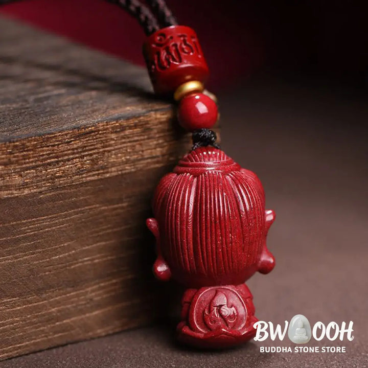 Buddha Stones Chinese Zodiac Natal Buddha Natural Cinnabar Amulet Keep Away Evil Spirits Necklace Pendant - BWOOOH