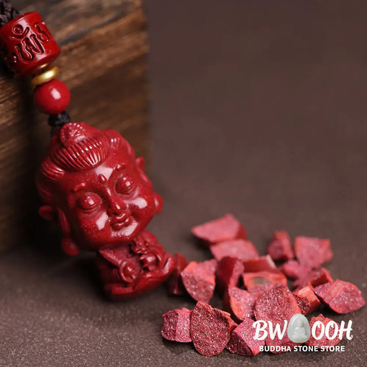 Buddha Stones Chinese Zodiac Natal Buddha Natural Cinnabar Amulet Keep Away Evil Spirits Necklace Pendant - BWOOOH