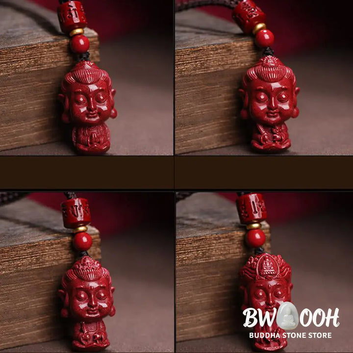 Buddha Stones Chinese Zodiac Natal Buddha Natural Cinnabar Amulet Keep Away Evil Spirits Necklace Pendant - BWOOOH