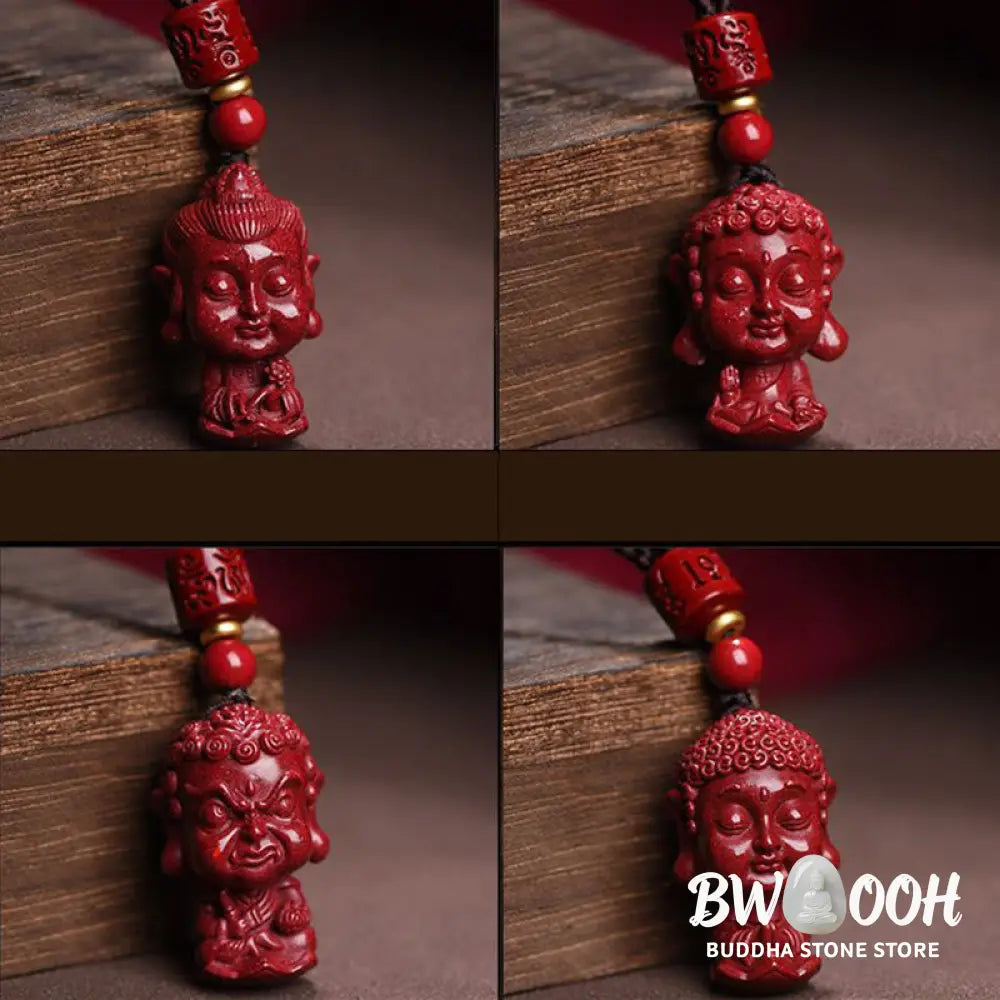 Buddha Stones Chinese Zodiac Natal Buddha Natural Cinnabar Amulet Keep Away Evil Spirits Necklace Pendant - BWOOOH