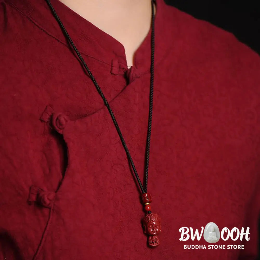 Buddha Stones Chinese Zodiac Natal Buddha Natural Cinnabar Amulet Keep Away Evil Spirits Necklace Pendant - BWOOOH