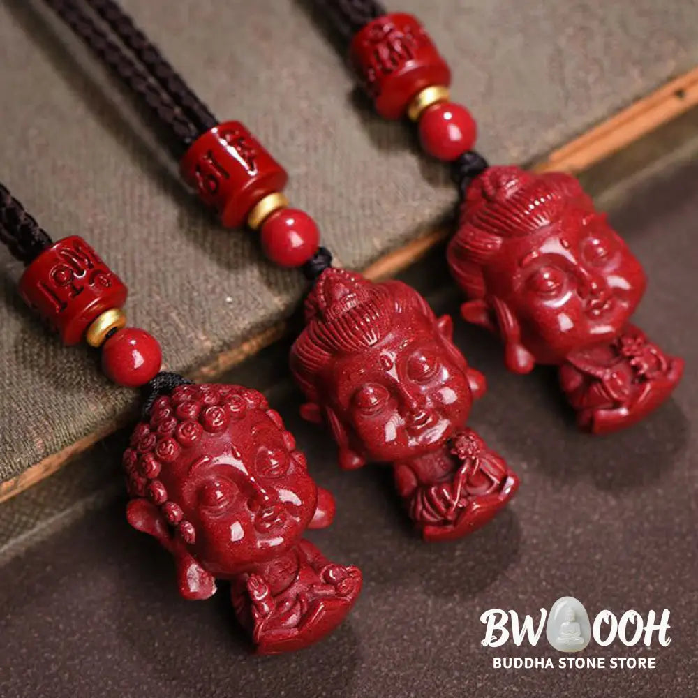 Buddha Stones Chinese Zodiac Natal Buddha Natural Cinnabar Amulet Keep Away Evil Spirits Necklace Pendant - BWOOOH
