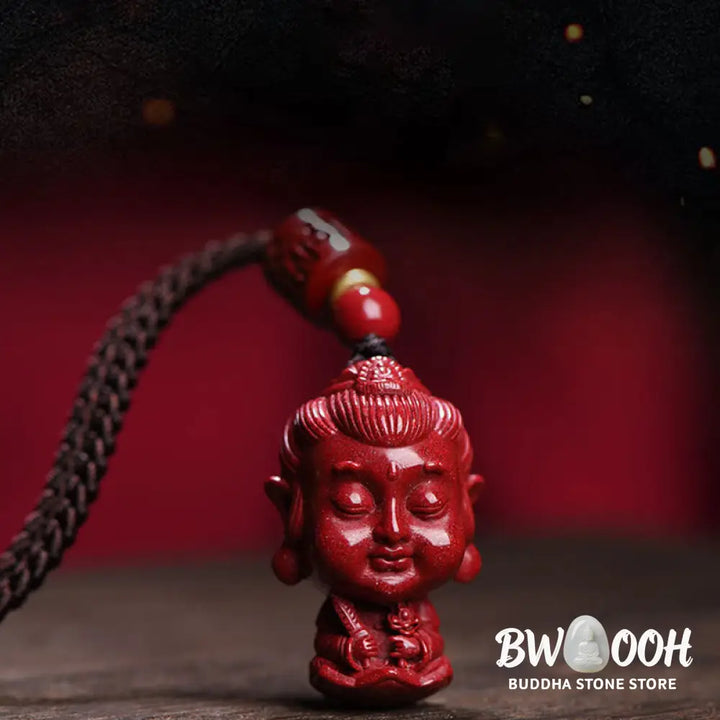 Buddha Stones Chinese Zodiac Natal Buddha Natural Cinnabar Amulet Keep Away Evil Spirits Necklace Pendant - BWOOOH