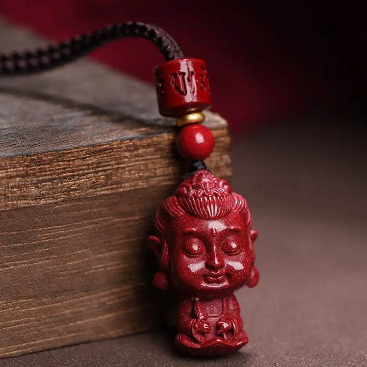 BWOOOH Chinese Zodiac Natal Buddha Natural Cinnabar amulet pendant necklace for personal protection and blessing