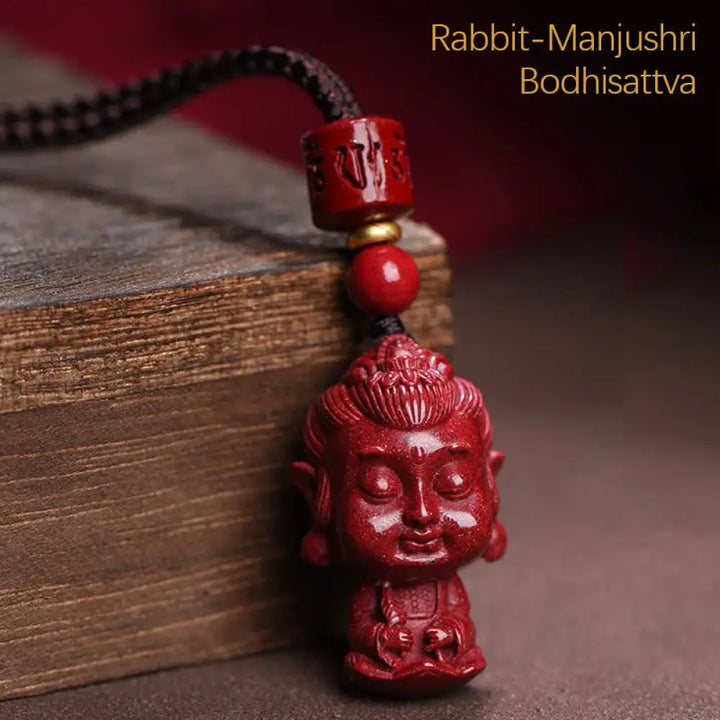 Buddha Stones Chinese Zodiac Natal Buddha Natural Cinnabar Amulet Keep Away Evil Spirits Necklace Pendant - BWOOOH