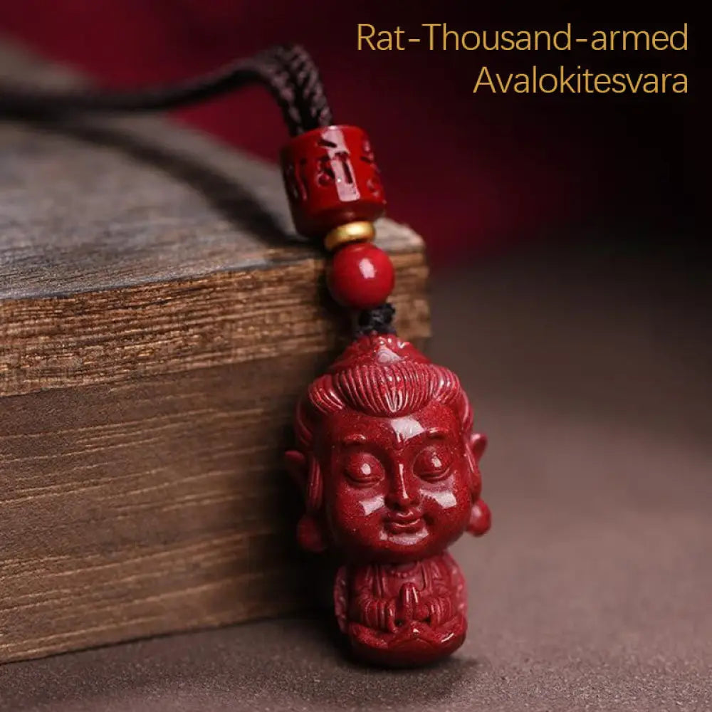 Buddha Stones Chinese Zodiac Natal Buddha Natural Cinnabar Amulet Keep Away Evil Spirits Necklace Pendant - BWOOOH
