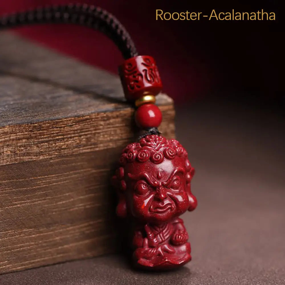 Buddha Stones Chinese Zodiac Natal Buddha Natural Cinnabar Amulet Keep Away Evil Spirits Necklace Pendant - BWOOOH