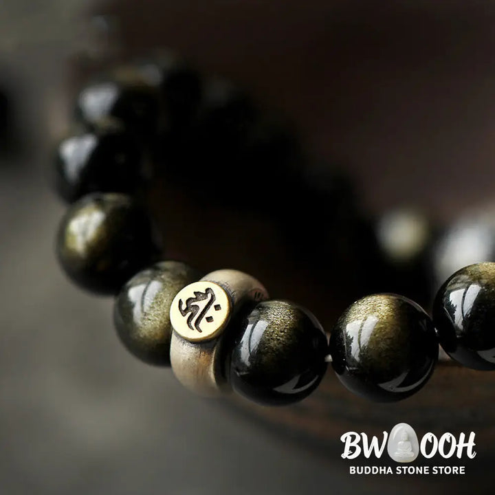 Buddha Stones Chinese Zodiac Natal Buddha Obsidian Purification Bracelet - Bracelet