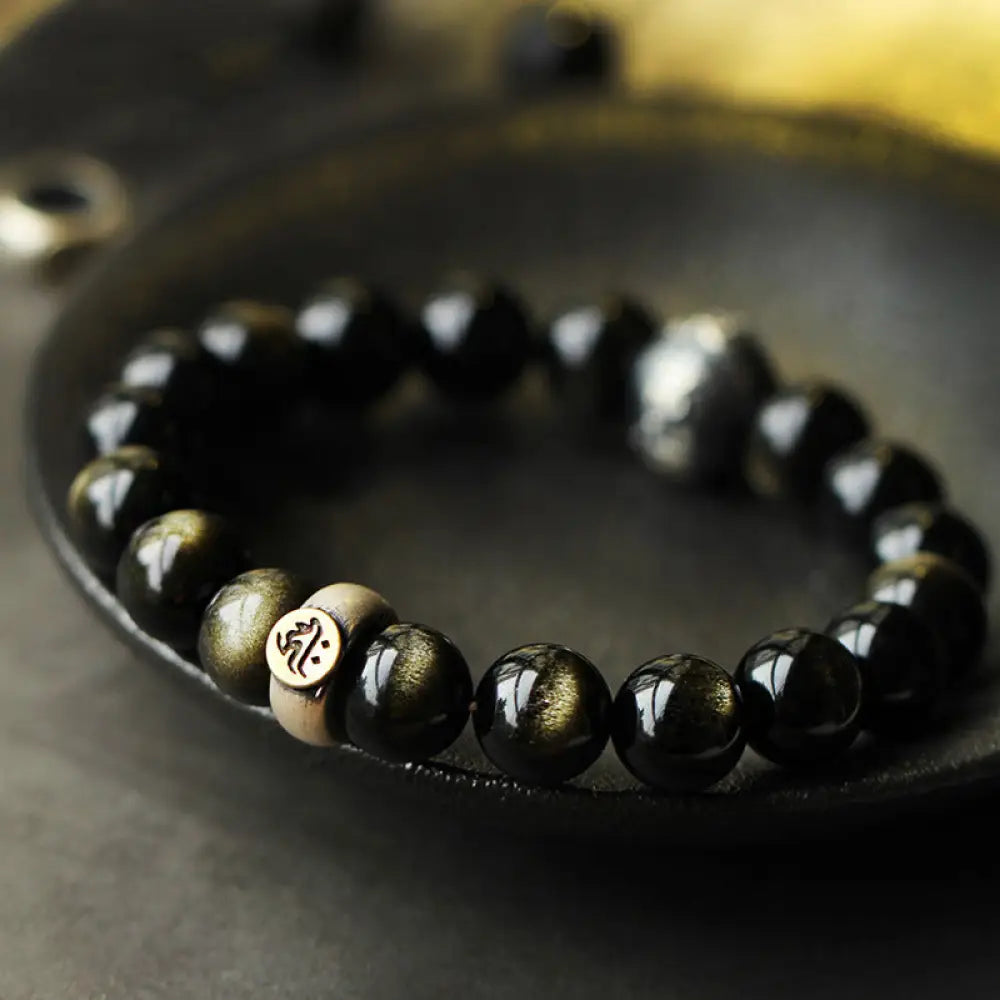 Buddha Stones Chinese Zodiac Natal Buddha Obsidian Purification Bracelet - 8mm / Rat - Bracelet