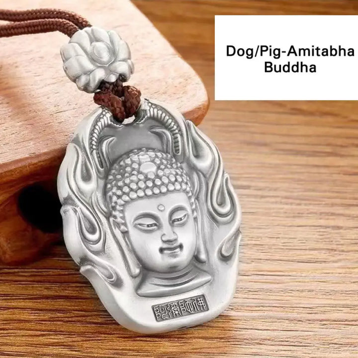 Buddha Stones Chinese Zodiac Natal Buddha Om Mani Padme Hum Lotus Compassion Necklace Pendant - BWOOOH