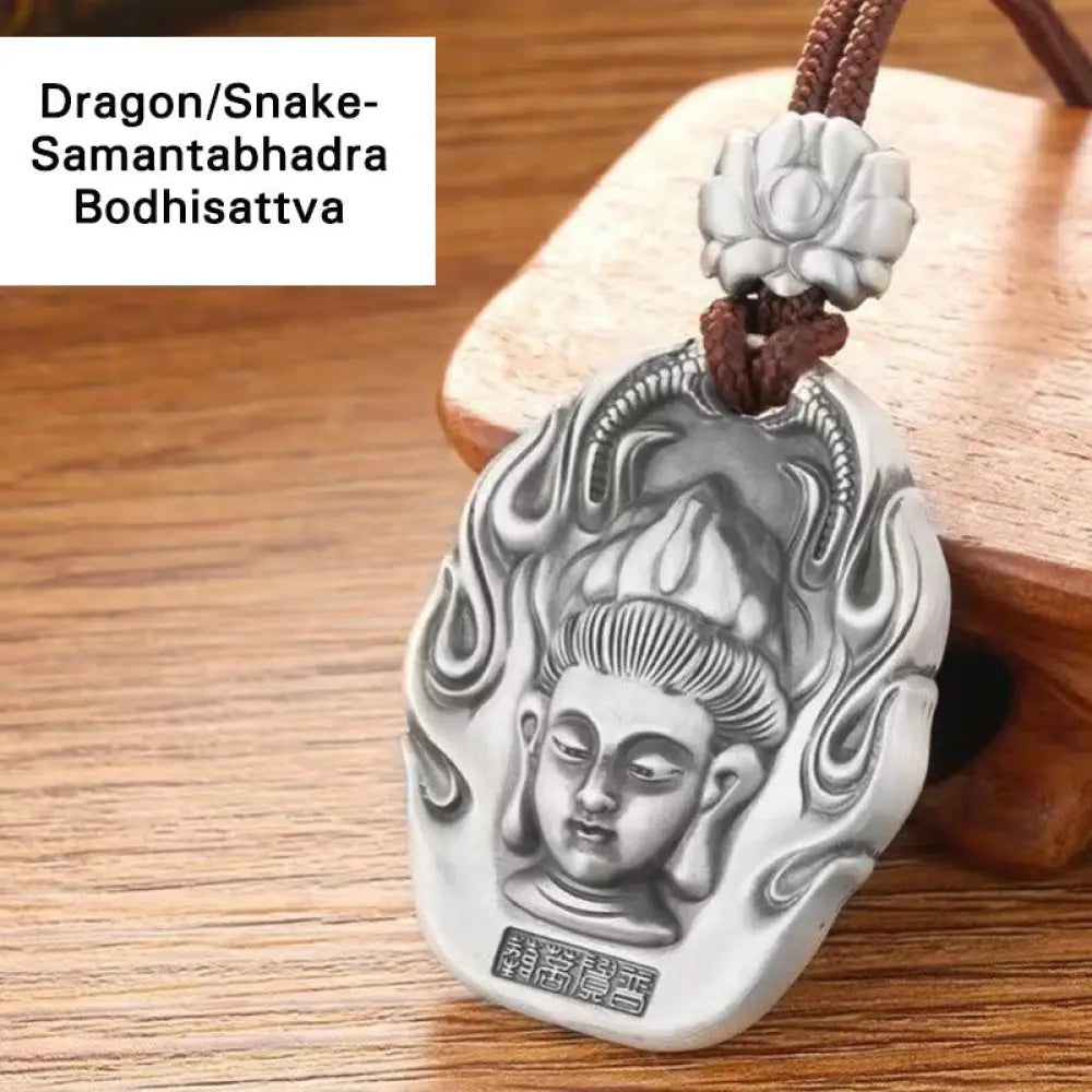 Buddha Stones Chinese Zodiac Natal Buddha Om Mani Padme Hum Lotus Compassion Necklace Pendant - BWOOOH
