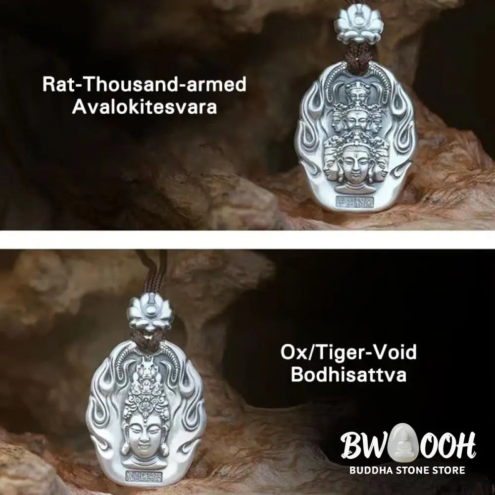 Buddha Stones Chinese Zodiac Natal Buddha Om Mani Padme Hum Lotus Compassion Necklace Pendant - BWOOOH - Necklaces &amp;