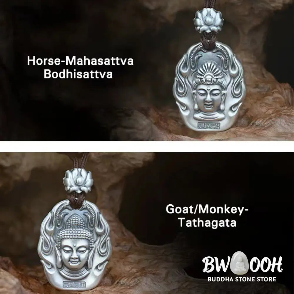 Buddha Stones Chinese Zodiac Natal Buddha Om Mani Padme Hum Lotus Compassion Necklace Pendant - BWOOOH - Necklaces &amp;