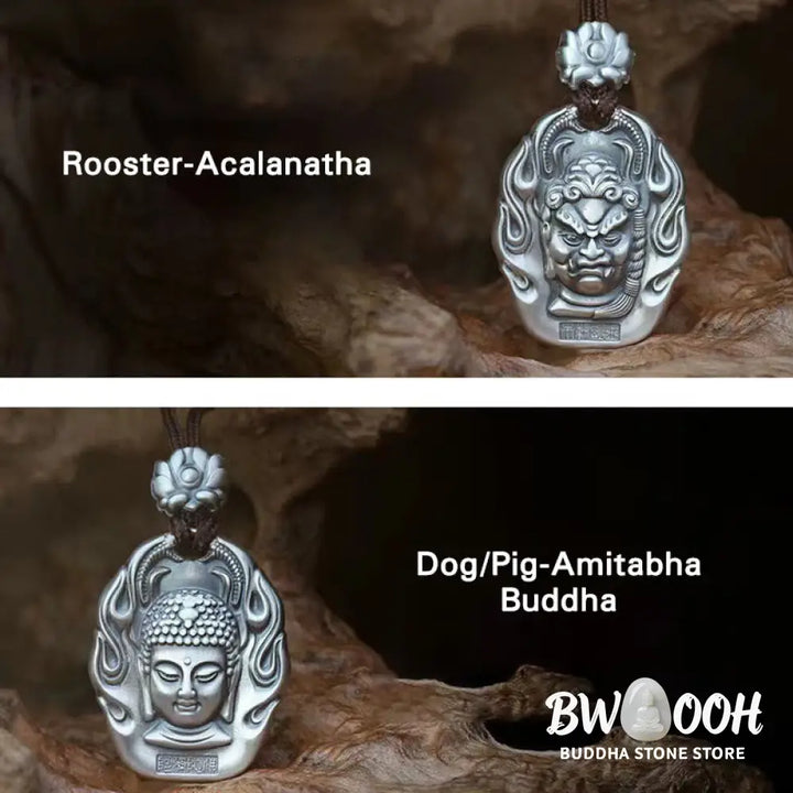 Buddha Stones Chinese Zodiac Natal Buddha Om Mani Padme Hum Lotus Compassion Necklace Pendant - BWOOOH - Necklaces &amp;