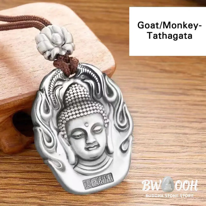 Buddha Stones Chinese Zodiac Natal Buddha Om Mani Padme Hum Lotus Compassion Necklace Pendant - BWOOOH - Necklaces &amp;