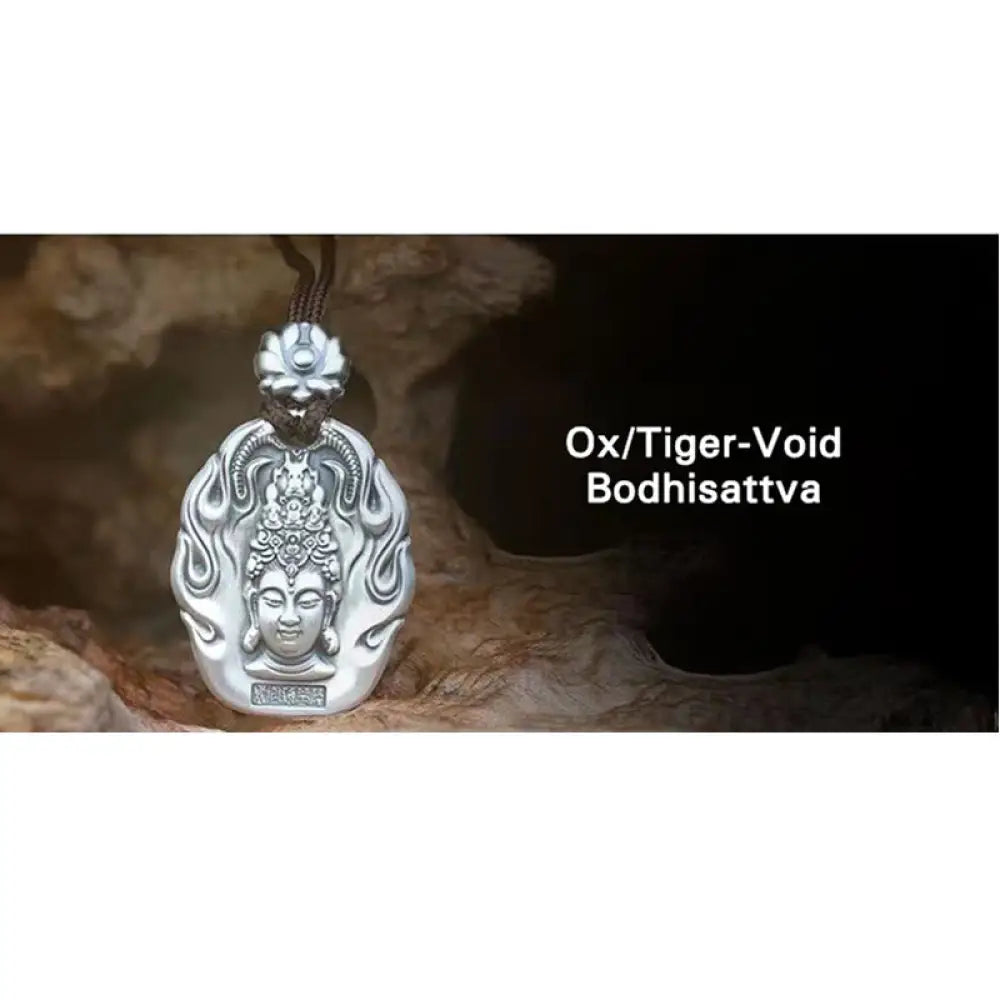 Buddha Stones Chinese Zodiac Natal Buddha Om Mani Padme Hum Lotus Compassion Necklace Pendant - BWOOOH - Ox/Tiger-Void