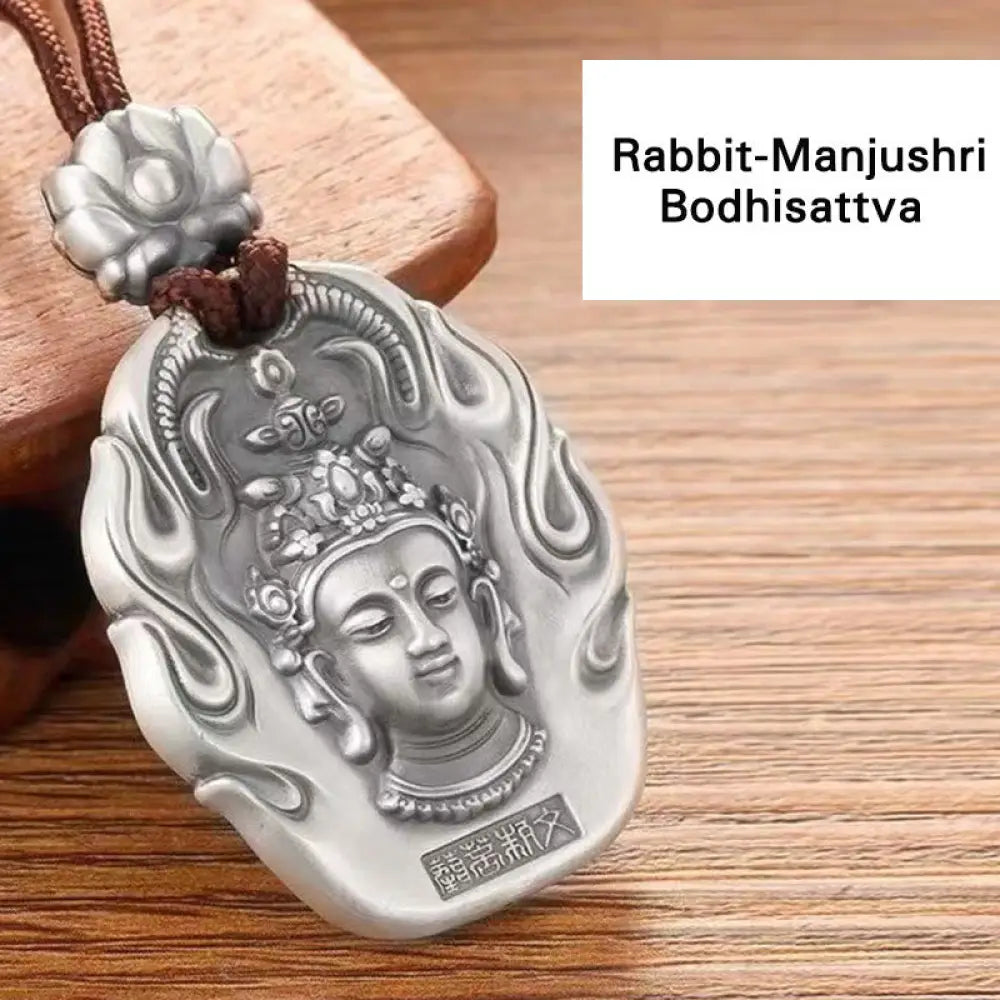 Buddha Stones Chinese Zodiac Natal Buddha Om Mani Padme Hum Lotus Compassion Necklace Pendant - BWOOOH