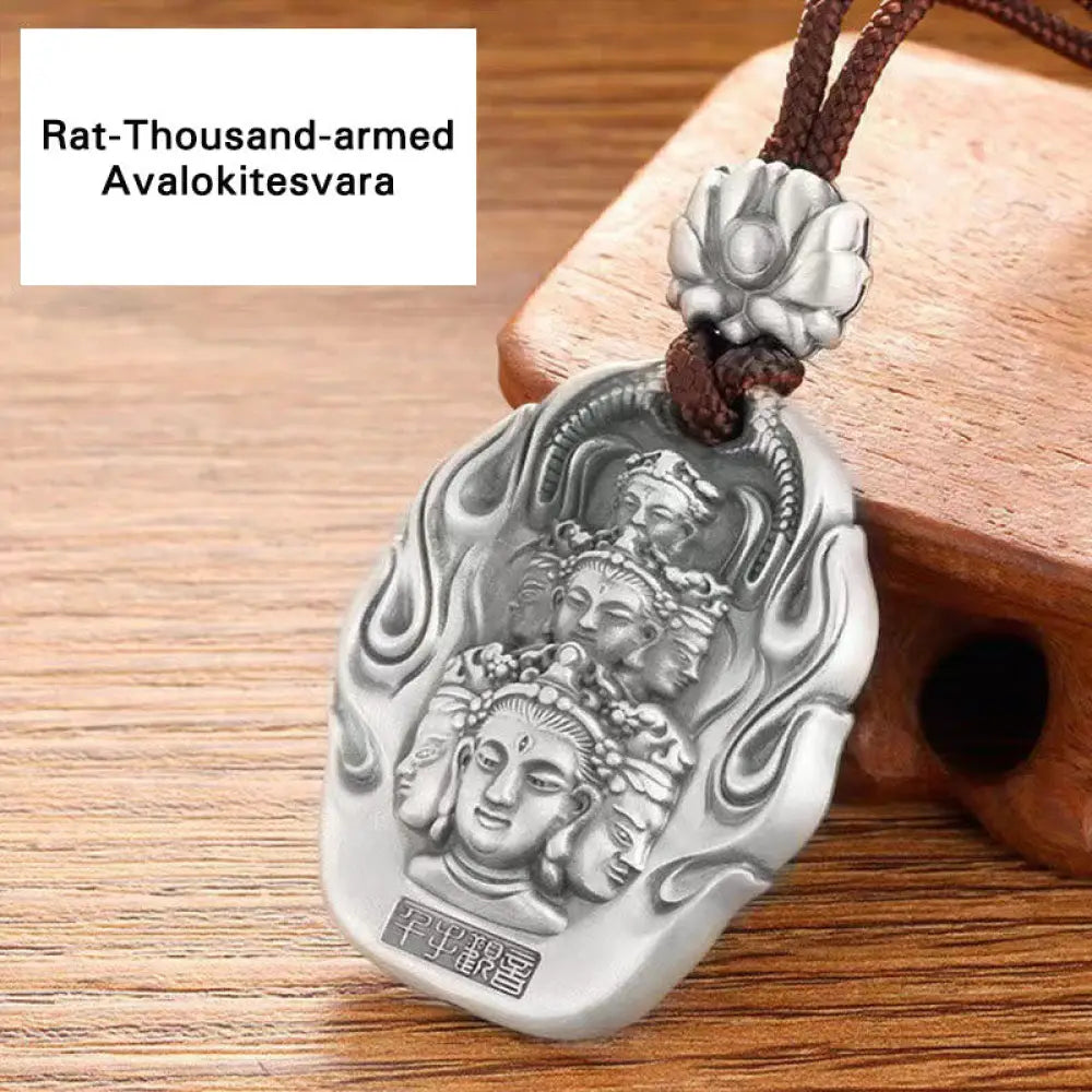 Buddha Stones Chinese Zodiac Natal Buddha Om Mani Padme Hum Lotus Compassion Necklace Pendant - BWOOOH