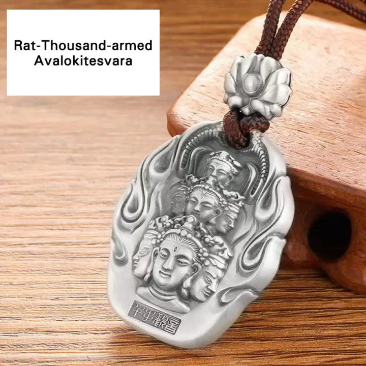 Buddha Stones Chinese Zodiac Natal Buddha Om Mani Padme Hum Lotus Compassion Necklace Pendant - BWOOOH