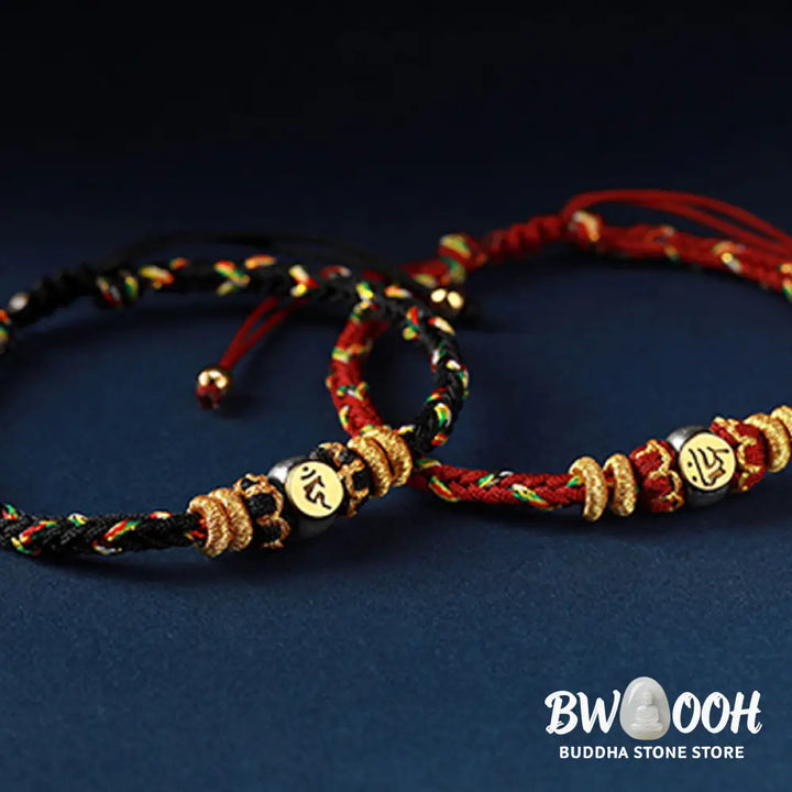 Buddha Stones Chinese Zodiac Natal Buddha Silver Luck Braided String Bracelet - Bracelet