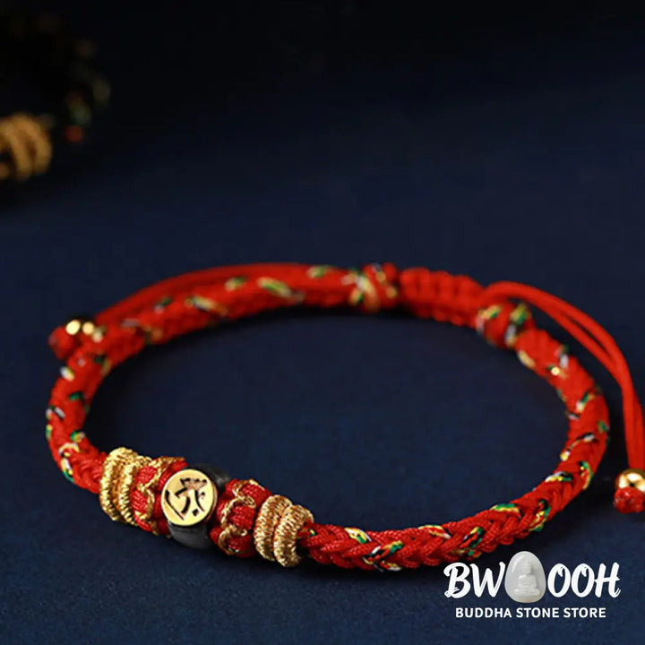 Buddha Stones Chinese Zodiac Natal Buddha Silver Luck Braided String Bracelet - Bracelet