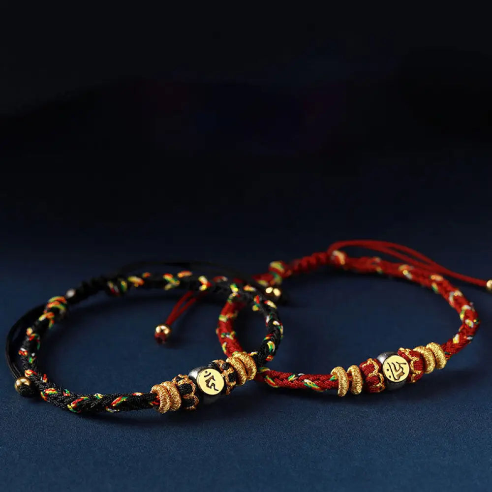Buddha Stones Chinese Zodiac Natal Buddha Silver Luck Braided String Bracelet - Bracelet