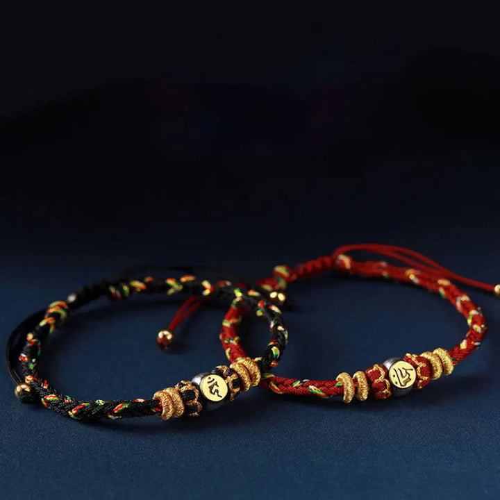 Buddha Stones Chinese Zodiac Natal Buddha Silver Luck Braided String Bracelet - Bracelet