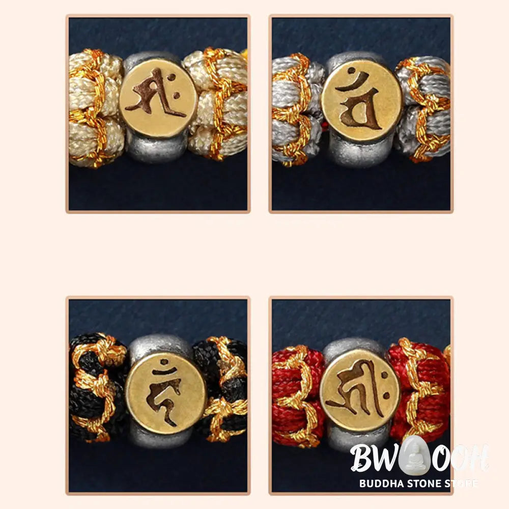 Buddha Stones Chinese Zodiac Natal Buddha Silver Luck Braided String Bracelet - Bracelet