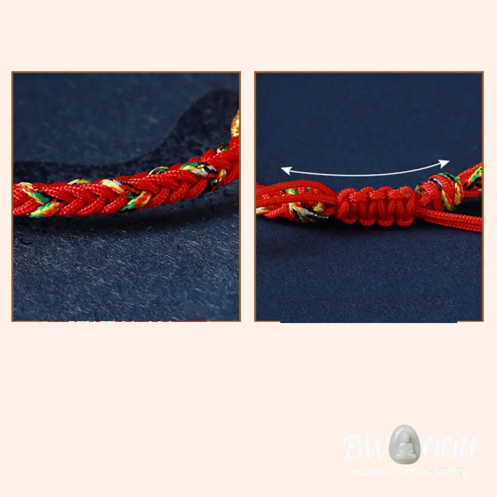 Buddha Stones Chinese Zodiac Natal Buddha Silver Luck Braided String Bracelet - Bracelet